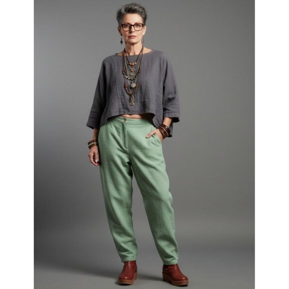 NWOT UbU I'll Be Me Lagenlook Artsey Boho Hippie Tencel Trouser Pants Green M/30 - Picture 1 of 11